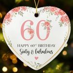 NewEleven 60th Birthday Gifts for Women, 60th Birthday Decorations, Fabulous 60th Birthday Ornaments Gifts Keepsake, Fun 60th Birthday Gifts Idea for Women - Ceramic Christmas Ornament