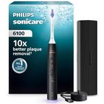 Philips Sonicare 6100 Electric Toothbrush, Sonic Toothbrush with 2 Brushing Modes and 3 Intensity Levels, Pressure Alert, EasyStart, SmarTimer and BrushPacer, Black, Model HX7401/07 [New Technology]