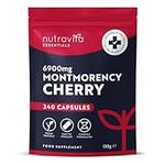 Montmorency Cherry Capsules 6900mg - 240 Tart Cherry Active Capsules with Vitamin C - 8 Month Supply - Cherries Extract Supplement for Men & Women - 100% Vegan & GMO-Free - Made in The UK by Nutravita