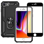 Yiakeng for iPhone 8 Case, iPhone 7 Case With Screen Protector, Silicone Shockproof Military Grade Protective Phone Cover for iPhone SE 2020 (Black)