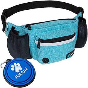 PetAmi Dog Fanny Pack, Treat Pouch for Dog Walking, Training, Built in Poop Bag Dispenser, Water Bottle Holder, Collapsible Bowl, Pet Treat Waist Belt for Hiking, Running, Kibbles (Turquoise)