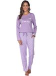 Reliwel Women's Pajamas Sets Cotton Ladies Pjs with Cute Print Long Sleeve Sleepwear Loungewear Nightwear with Drawstring Purple