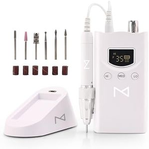 M GEM - Professional Brushless 35k RPM Nail Drill E-File - 3 Adjustable RPM Zones, Forward/Reverse, Long Battery Life - Salon-Grade Nail Care Tool (White)