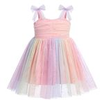 Baby Girl Sequin Rainbow Tutu Dress Summer Sleeveless Tulle Princess Birthday Party Dresses Toddler Little Girl First Communion Pageant Bowknot Sundress Clothes Pink - Rainbow Sequin 6-12 Months