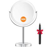 Auxmir 30X Magnifying Mirror with Tweezers, Double Sided 30X/1X Magnifying Makeup Mirror with Stand, 360° Rotation Bathroom Vanity Mirrors for Shaving, Dressing Table, Desktop, Bedroom
