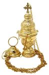 Religious Gifts High Polished Brass Hanging Incense Burner Orthodox Censer, 7 4/5 Inch