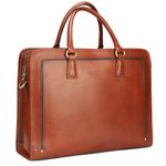 Banuce Full Grains Italian Leather Briefcase for Women Work Bag Purse 14 Inch Laptop Toto Bags Ladies Office Bag Shoulder Carrying Bag with Luggage Strap Brown