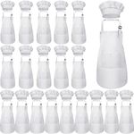 Handepo 40 Pcs Kids Apron Chef Hat Set Boys Girls Aprons Chef Apron Hats Bulk for Cooking Painting Children's Bib Apron 7-13 Years, White, approx. 18 x 24.4 inches/ 46 x 62 cm