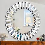 Chende Round Mirror Wall Deocr, 32'' Large Decorative Mirror with Beveled Glass Frame, Modern Accent Mirror for Living Room, Foyer, Bedroom