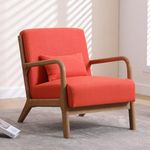 INZOY Mid Century Modern Accent Chair with Wood Frame, Upholstered Living Room Chairs with Waist Cushion, Reading Armchair for Bedroom Sunroom (Orange)