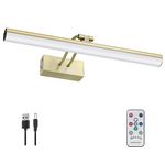 RAIFOOLLY Picture Light, Rechargeable Picture Lights for Paintings,Remote Control Display Art Light with Timer and Dimmable for Painting,Frame, Portrait, Dart Board,L-Antique Brass