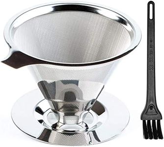 HASTHIP® Pour Over Coffee Dripper-Stainless Steel Reusable Drip Cone Coffee Filter-Paperless Metal Fine Mesh Strainer Coffee Brewer-Coffee Maker 1-6 Cup With Non-slip Cup Stand and Cleaning Brush