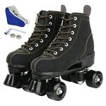 wilverz Roller Skates Double Row Skates Adjustable Four-Wheel Roller Skates for Outdoor, Size 4.5/5.5/6.5/7/7.5/8/8.5/9.5/10.5 (Black,39=UK:6.5)