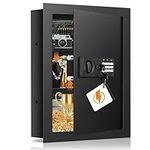 22.05" Tall Fireproof Wall Safe Between Studs 16" Centers, Heavy Duty Flush In Wall Safe Between Studs with Hidden Compartment & 2 Removable Shelves, Hidden Wall Mount Safe for Firearms Money Jewelry