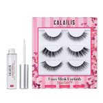 CALAILIS False Eyelash, Eye Makeup Lash 3D Faux Mink Fake Eyelash Long Natural Eyelashes 3 Pairs with 5g False Eyelash Glue (CS01)