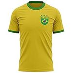 Mens Retro Brazil Badge T Shirt Football Brasil Futbol Soccer Supporter Tee, M, Yellow/Green