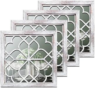 Tatuo 4PCS 12x12'' Farmhouse Wall Mirrors Wall Mounted Square Rustic Farmhouse Accent Mirror White Decor Mirrors Wall Bedroom Kitchen Bathroom Entryway Laundry Home Living Room Art Decor 100222D01
