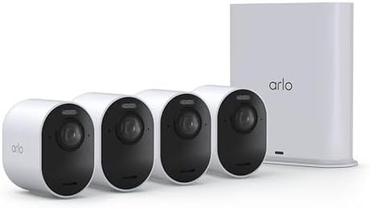 Arlo Ultra Security Camera 4K HDR (3rd Gen, 2025 Release) + SmartHub, Battery Power, Emergency Response, AI Event Captions, 1-Month Trial of Secure Plan, 180° Field of View, 4 Cam, White
