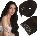Sunny Hair Clip in Hair Extensions Human Hair Invisible Clip in Hair Extensions Real Human Hair Straight Hair Extensions for Women 20inch Darkest Brown
