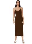 Aahwan Solid Brown Spaghetti Strap Neck Midi Bodycone Casual Dress for Women's & Girls' (256-Brown-S)