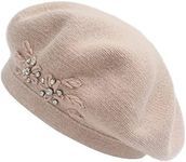 ZLYC Womens French Beret hat, Reversible Solid Color Cashmere Mosaic Warm Beret Cap for Girls (Flowers Beige)