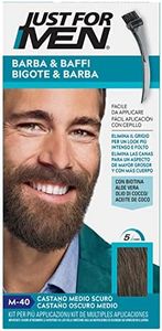 Just For Men Tintura Baffi E Barba, Rimuove I Capelli Grigi Per Un Aspetto Più Spesso E Pieno, Con Pennello Applicatore Incluso, Colore Marrone Scuro Medio, M40
