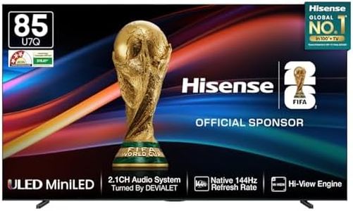 Hisense 215 cm (85 Inches) 4K QLED Mini-LED Smart TV | 1000 NITS peak brightness | 144Hz Game Mode | Dolby Vision IQ & Dolby Atmos | 2.1 CH 50W Speakers (Built-in Subwoofer) | VIDAA OS | 85U7Q (Black)