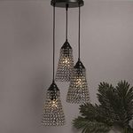 Homesake®3-Lights Round Cluster Chandelier Black Crystal Cone Hanging Pendant Light with Braided Cord