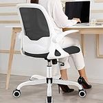 Office Chair, KERDOM Ergonomic Desk Chair, Breathable Mesh Computer Chair, Comfy Swivel Task Chair with Flip-up Armrests and Adjustable Height(933C White)