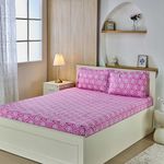 Amazon Brand - Solimo Geometric 144 TC Cotton King Size Bedsheet with 2 Pillow Covers| 90X108 Inch| Pink