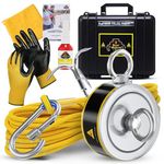 1320LB’s Complete Magnet Fishing Kit | Double Sided Fishing Magnet Kit with Case | Includes Strong Neodymium N52 Magnet, Durable 65ft Rope, Carabiner, Gloves, Grappling Hook & Carry Case