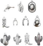 Julie Wang 100 Grams Antique Silver Western Cowboy Charms Mixed Alloy Boot Gun Hat Pendants for Necklace Bracelet KeyChain Jewelry Making Father's Day Gifts DIY Craft