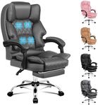 ALFORDSON Ergonomic Office Chair with Massage, 150° Recline and 360° Swivel, Gaming Executive Computer Racer Chair Adjustable Height,PU Leather Home Office Chair with High Backest Footrest(Grey)