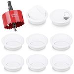 8Pcs Desk Grommet with Hole Saw,60mm Cable Wire Grommet Computer Grommet Wire Hole Cover Wire Organizer Round for Home and Office Table Cable Cord Management (White)