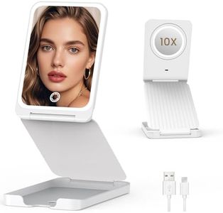 LAMPICK Travel Makeup Mirror with Lights, Portable 1X Vanity Mirror with 5X Lighted Magnification,72 LEDs 3 Color Lights, Rechargeable 1000mAh Battery, Freely Adjust Height and Angle
