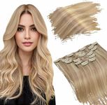 Ugeat Blonde Highlights Clip in Human Hair Extensions Clip on Hair Extensions Clip in Extensions Remy Hair Seamless Hair Extensions Clip in #P16/22 16inch