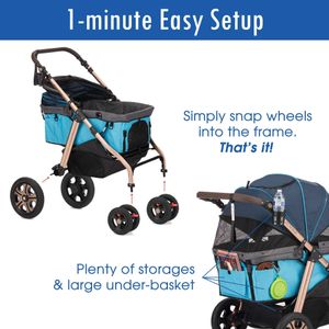 HPZ Pet Rover Titan-HD Pet Stroller – Blue, Heavy-Duty