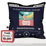 Jhingalala Satin Gift For Friends | Ye Dosti Hum Nahi Todenge Printed Cushion Cover With Filler And Greeting Card | Gift For Best Friend, Friends On Birthday, Friendship Day, Multi