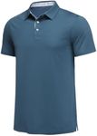 PINSPARK Mens Golf Shirt Moisture Wicking Dry Fit Performance Sport Short Sleeve Golf Polo Shirts for Men with Collar, Blue, XX-Large