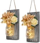 Besuerte Sconces Wall Decor Set of 2, Wall Hangings for Living Room Rustic Wall Art, Country Home Decor with Led String Lights for Modern Farmhouse Room, 6 Hour Timer (Large,Rustic Gray)