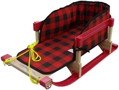 Superio Children Wooden Sled, Snow Sled for Toddlers, Kids Sleigh with Pull Ropes and Cushion, Baby Sled (Sled with Red Cushion, 1 Pack)