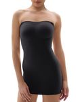 SHAPERX Women's Shaping Full Slips Strapless Shapewear Tummy Control Slip Under Dresses Seamless Body Shaper, UK-SZ5383-Black-S/M