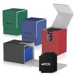 Mlikero 4 Pack Card Deck Box Fit for 100+Single Sleeved Cards with 4 Dividers, Trading Commander Deck Box Compatible with Mtg Card, Premium Leather Deck Boxes for Trading Cards