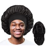 Bonnet for Men,Hair Bonnet for Sleeping,Double Layer Satin Bonnets for Black Women Curly Hair Braids,Reversible Sleep Cap (Large,Black/Black), Black/Black, L