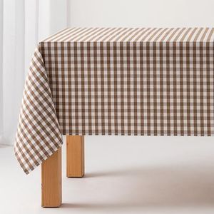 GAMUSI Stain Resistant Rectangular Fabric Tablecloth Vichy Chequered Waterproof Cotton 140 x 100 cm Taupe