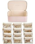 Vlando Travel Jewellery Box Organiser Travel Jewelry Storage with 12 Velvet Jewellery Zipper Pockets,Premium Petal Hardware Jewellery Case