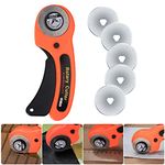 45mm Rotary Cutter, Rotary Fabric Cutter with 5pcs Extra Blades Ergonomic Handle Rolling Cutter with Safety Lock for Precise Cutting, Rotary Cutter for Fabric, Leather, Crafting, Sewing