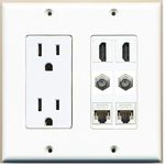 RiteAV Power Outlet 2 HDMI 2 Coax Cable TV 2 Cat5e Ethernet Wall Plate