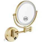 Makeup LED Mirror with Lights and 10X Magnification, Double Sided Wall Mounted 360 Swivel Extendable Vanity Mirror,Brushed gold,Hardwired