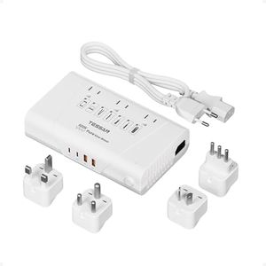 TESSAN 600W Pure Sine Wave 220V to 110V Voltage Converter US to Europe, Universal Travel Adapter with 4 USB Ports PD 35W QC 30W, EU/UK/AU/IT/India Plug Adaptor, Step Down Transformer Power Converters